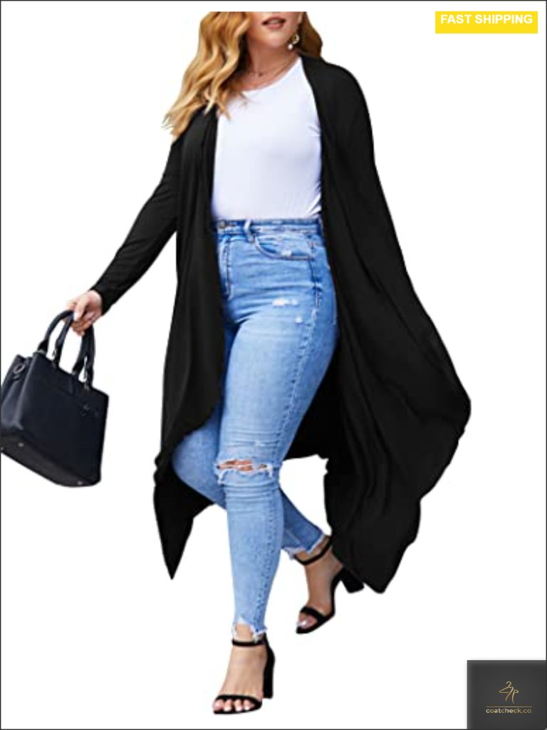 Plus Size Lightweight Open Front Long Sleeve Drape Cardigan Duster